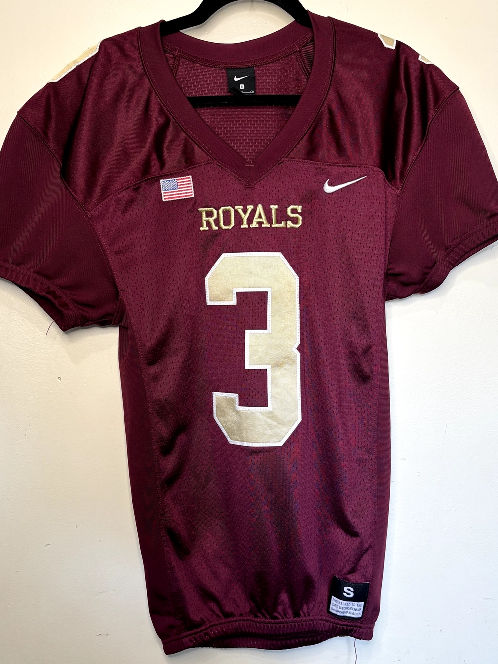 Nike Maroon and Gold Royals Football Jersey #3 Garmet Color With Gold Florida .